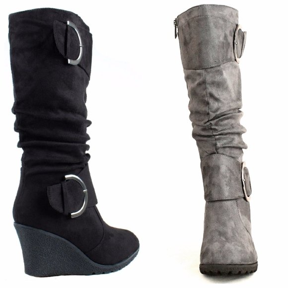 Mid Calf Wedge Boots 